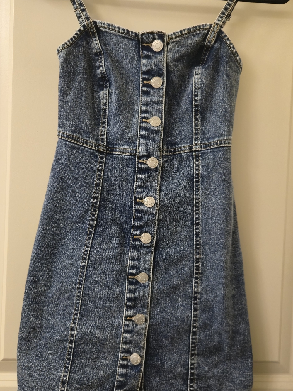 RSQ Blue Denim Button-Front Spaghetti Strap Mini Dress